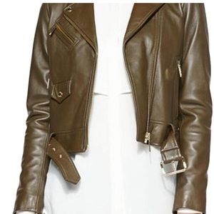 Olive Green/brown Michael Kors Leather Jacket xxs